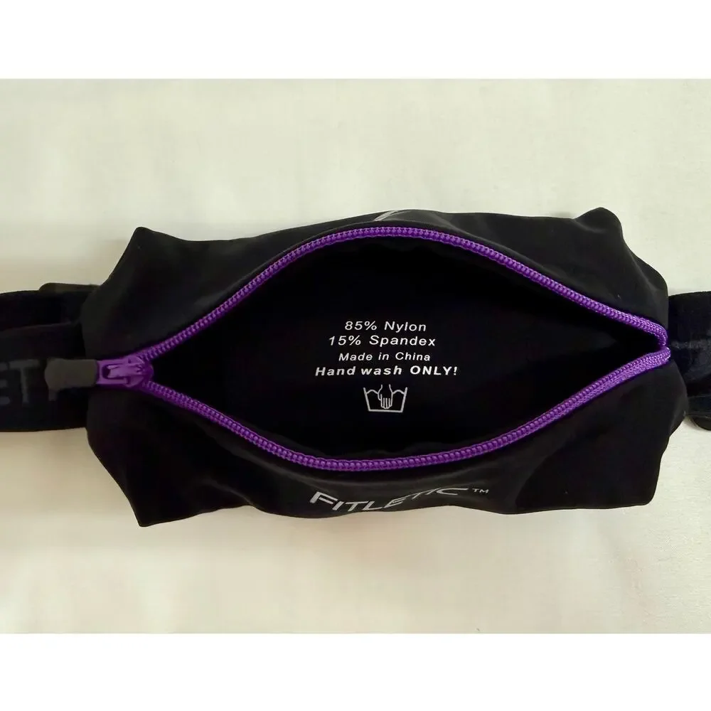 Fitletic Mini Sport Running Belt Black Purple Zipper Adjustable Waist Pouch